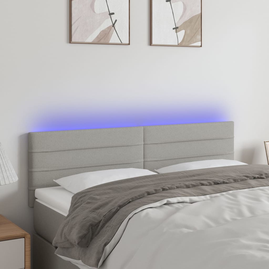 vidaXL LED горна табла за легло, светлосива, 144x5x78/88 см, плат