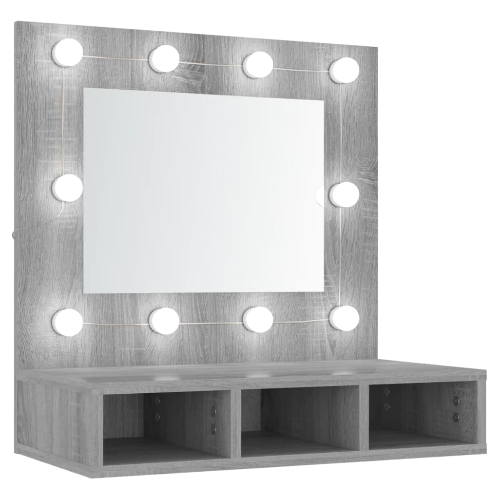 vidaXL Огледален шкаф с LED, Сив сонома, 60x31,5x62 см