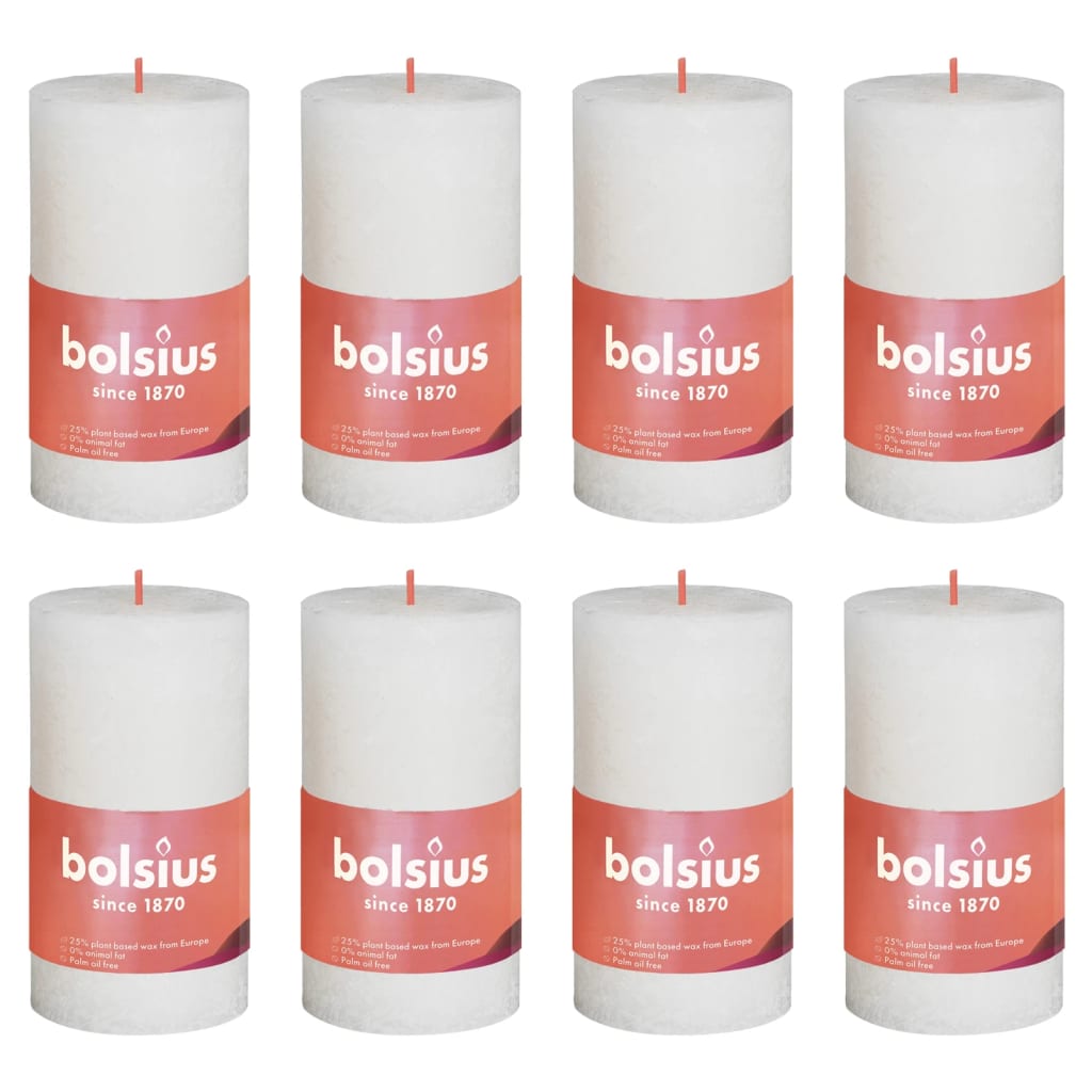 Bolsius Рустик колонни свещи Shine, 8 бр, 100x50 мм, мека перла