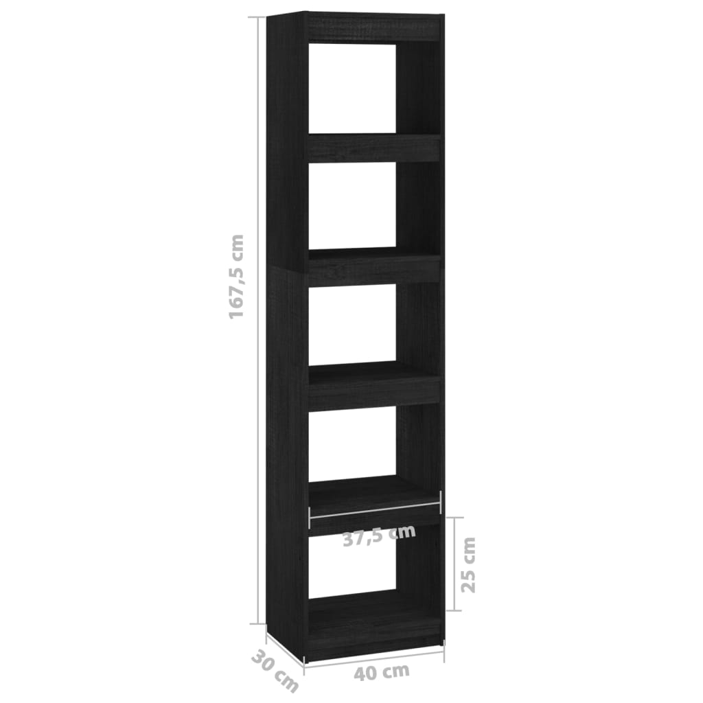 vidaXL Библиотека/разделител за стая, черна, 40x30x167,5 см, бор масив