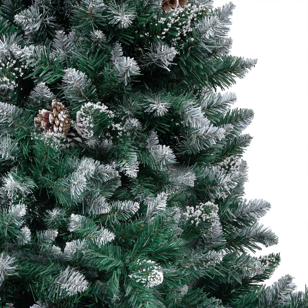 vidaXL Изкуствена коледна елха с LED шишарки и бял сняг 180 см