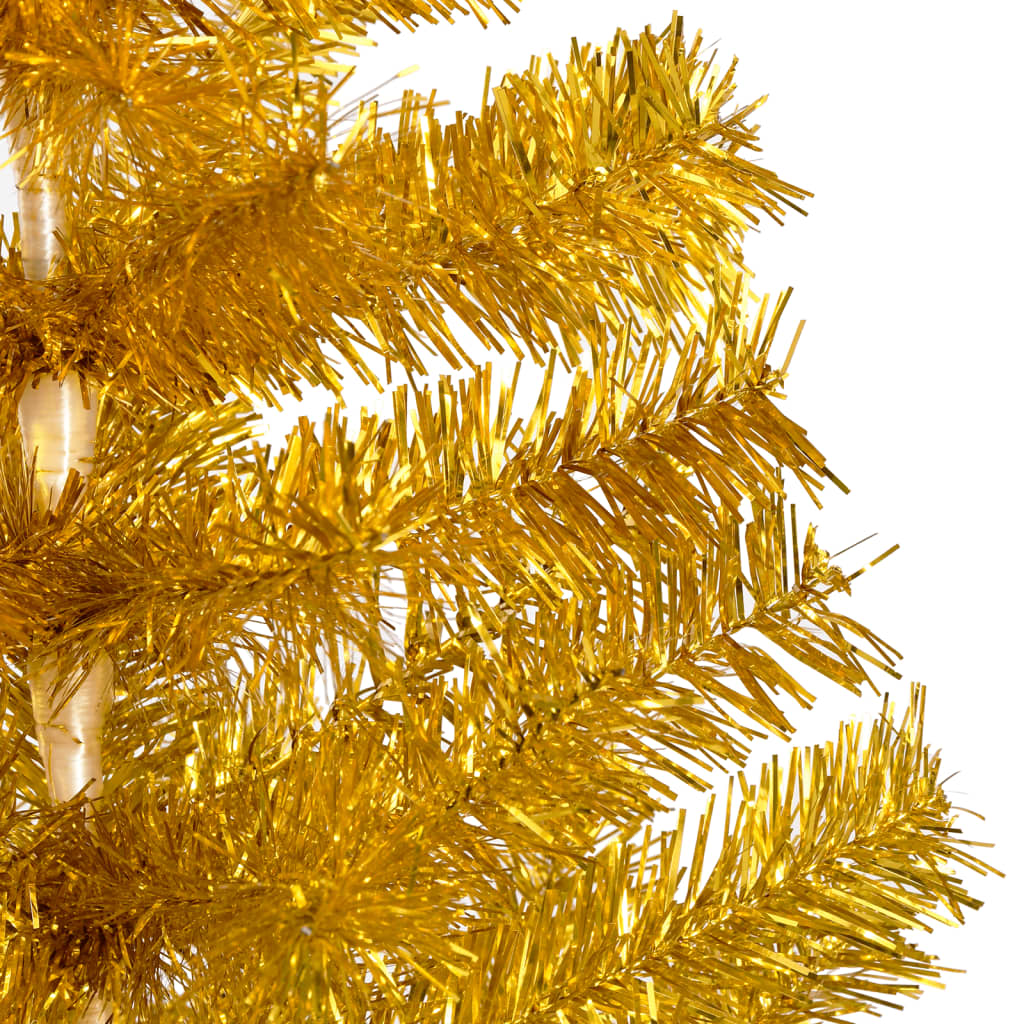vidaXL Изкуствена осветена коледна елха с топки златиста 120 см PET