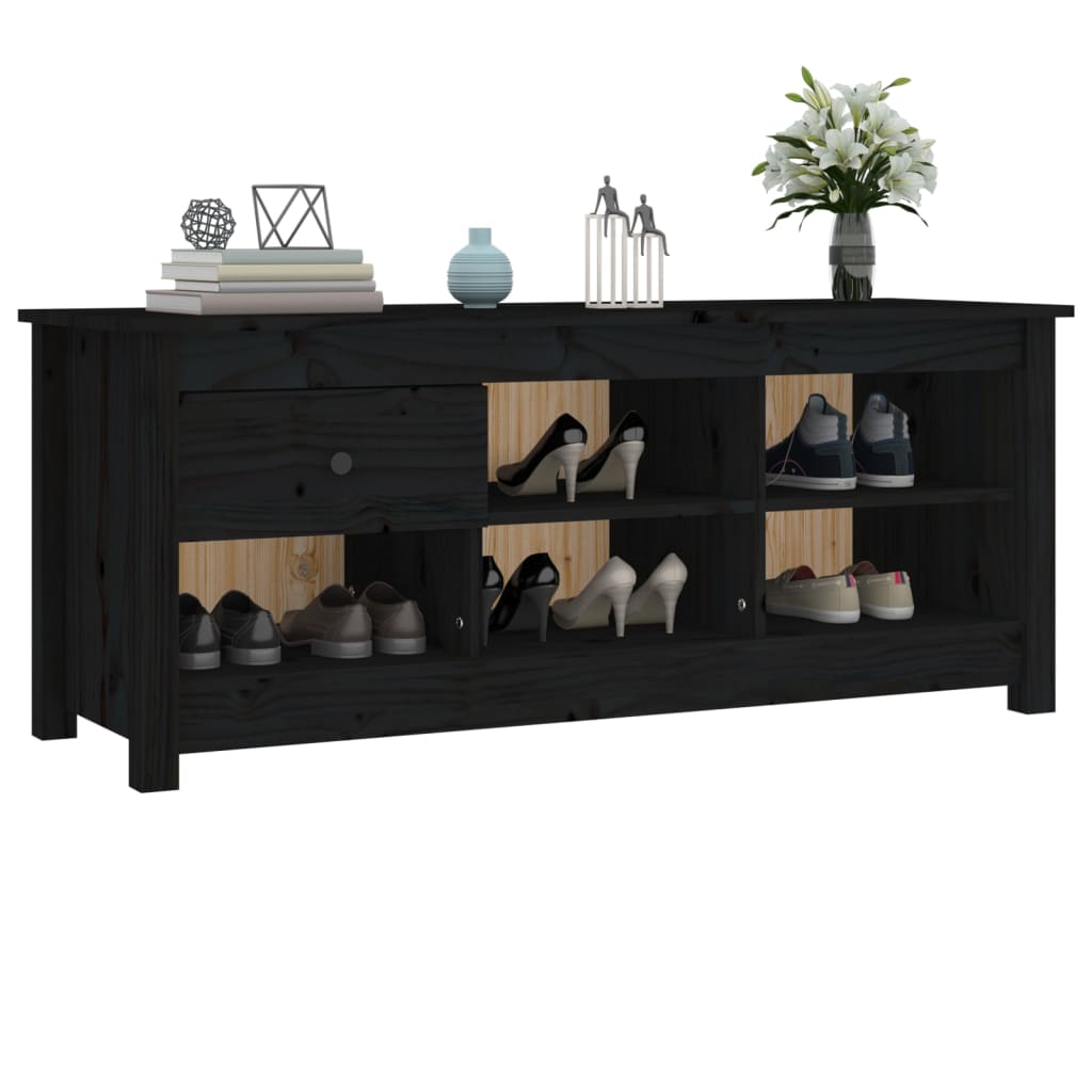 vidaXL Шкаф за обувки, черен, 110x38x45,5 см, бор масив