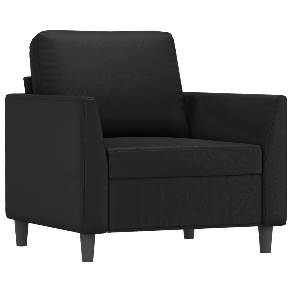 vidaXL Кресло с табуретка, черно, 60 см, изкуствена кожа