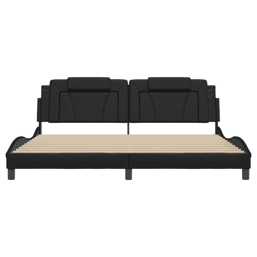 vidaXL Рамка за легло с LED осветление, черна, 200x200 см, еко кожа