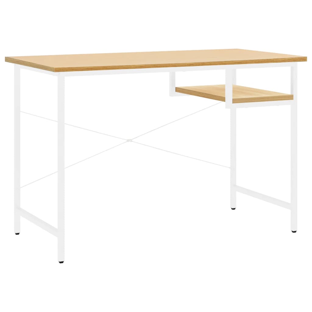 vidaXL Компютърно бюро, бяло и светъл дъб, 105x55x72 см, МДФ и метал