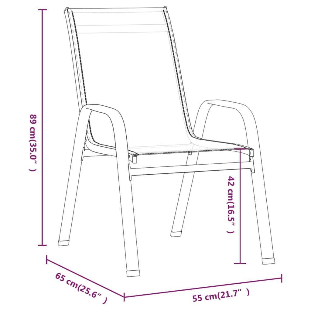 vidaXL Стифиращи градински столове, 6 бр, сиви, тъкан textilene