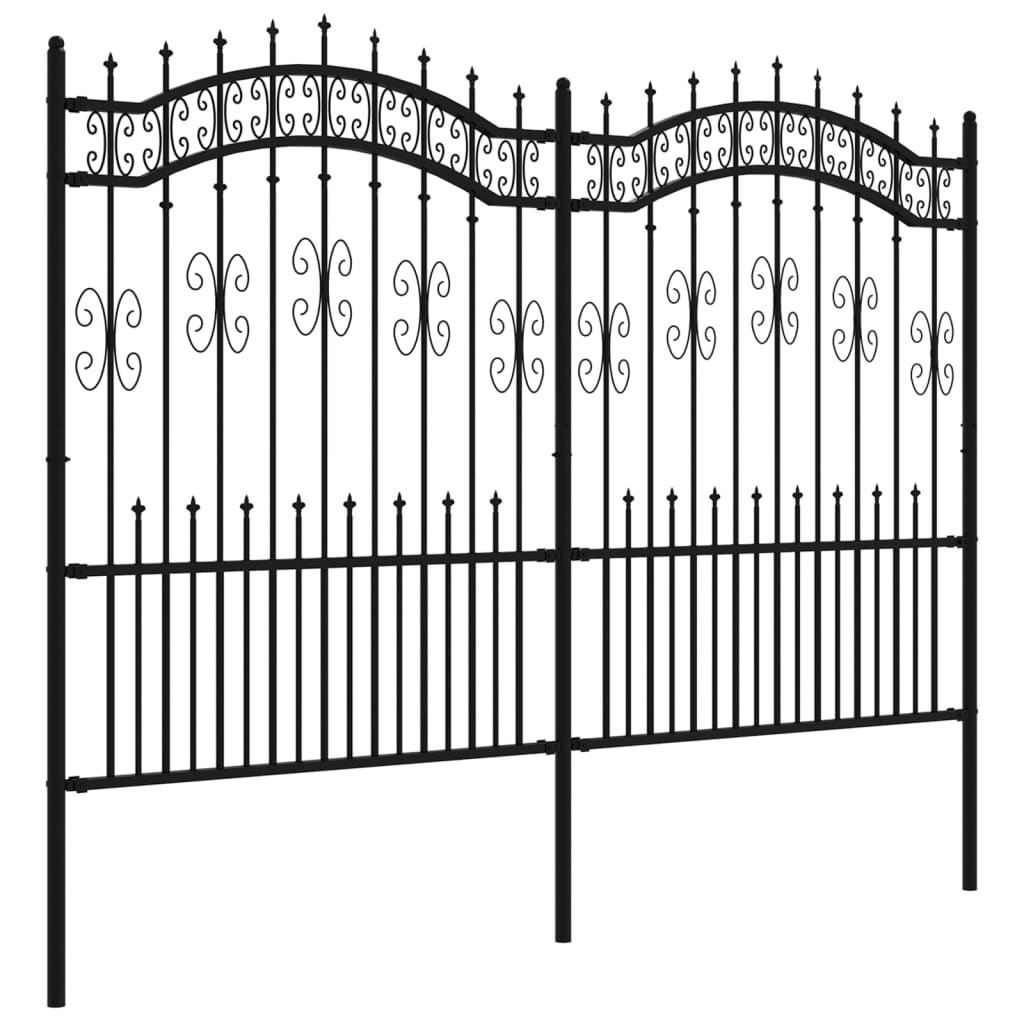 vidaXL Градинска ограда с пики черна 190 см прахово боядисана стомана