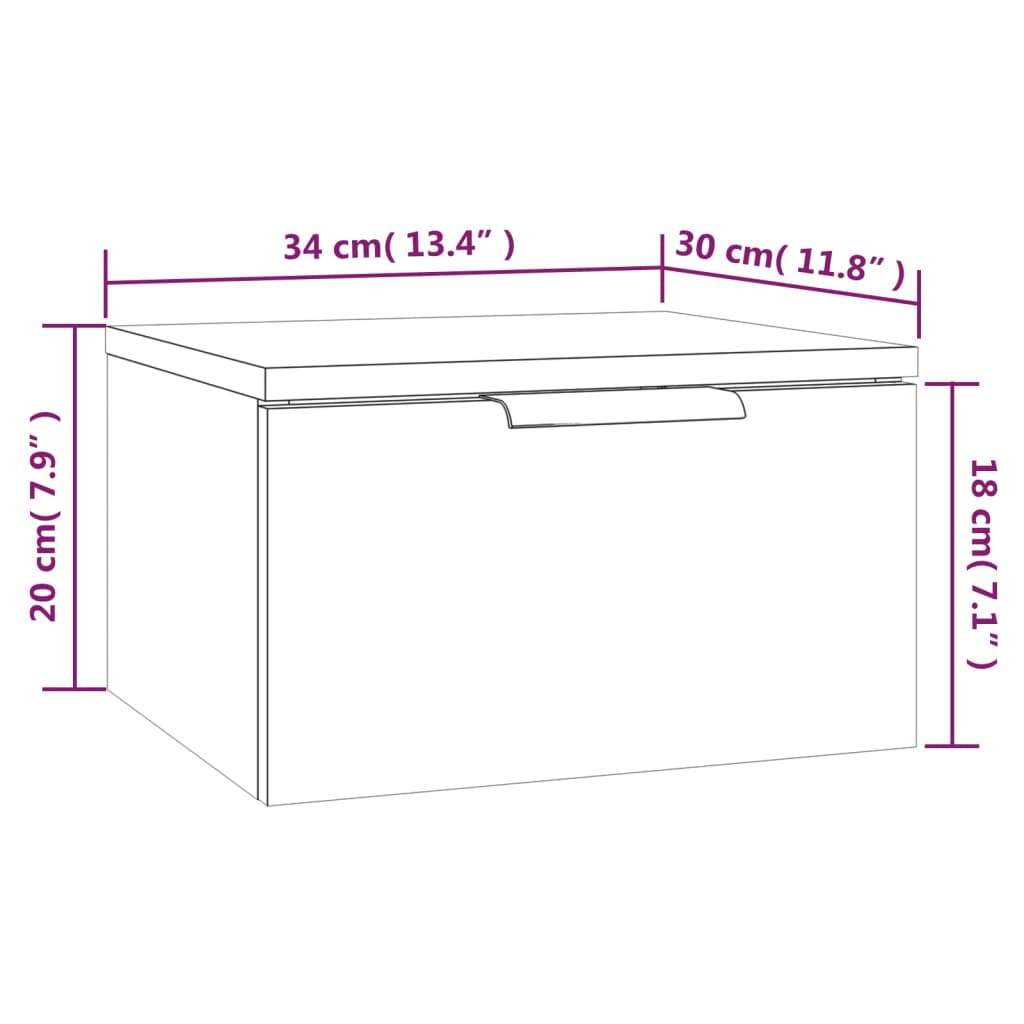 vidaXL Нощно шкафче за стенен монтаж, сонома дъб, 34x30x20 см