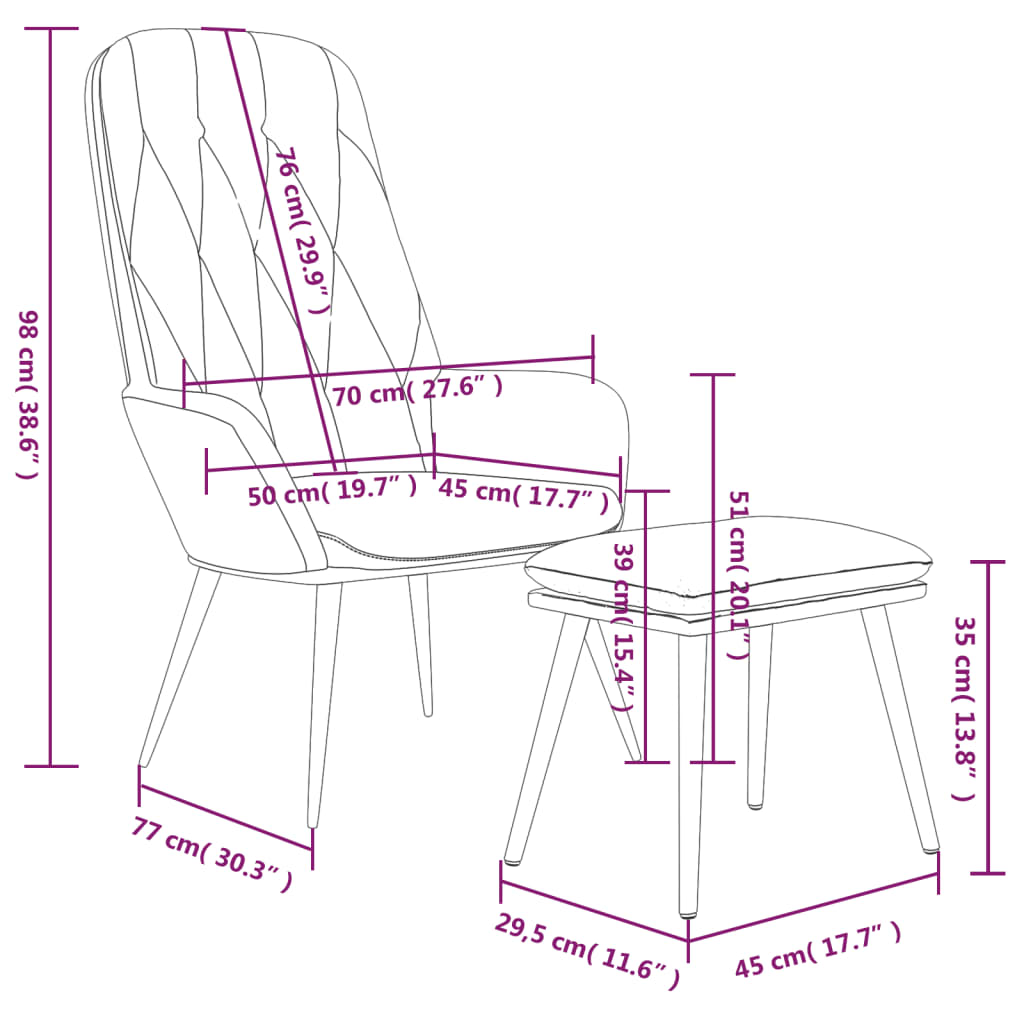 vidaXL Релаксиращ стол с опора за крака розов кадифе