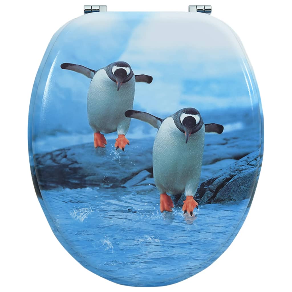 vidaXL WC тоалетна седалка с капак, МДФ, дизайн пингвини
