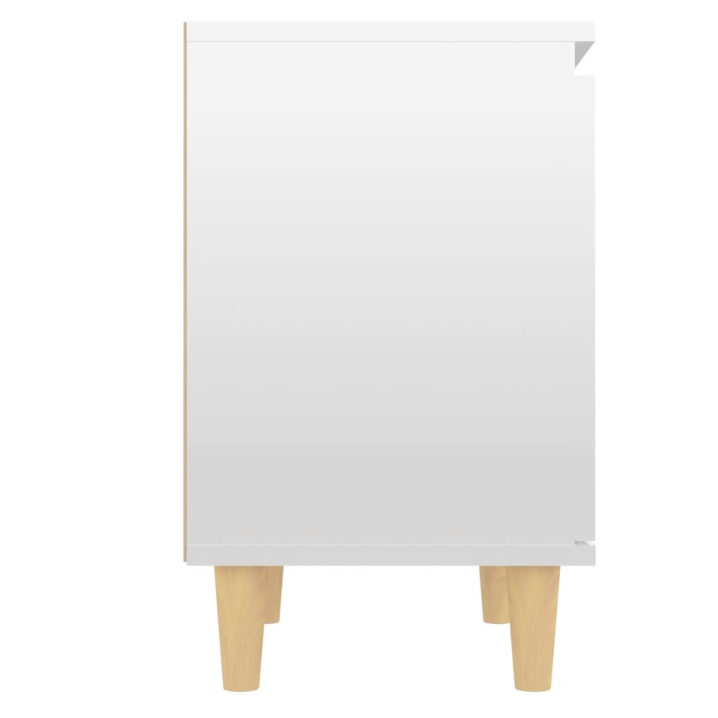 vidaXL Нощно шкафче с крака от дърво масив, бял гланц, 40x30x50 см