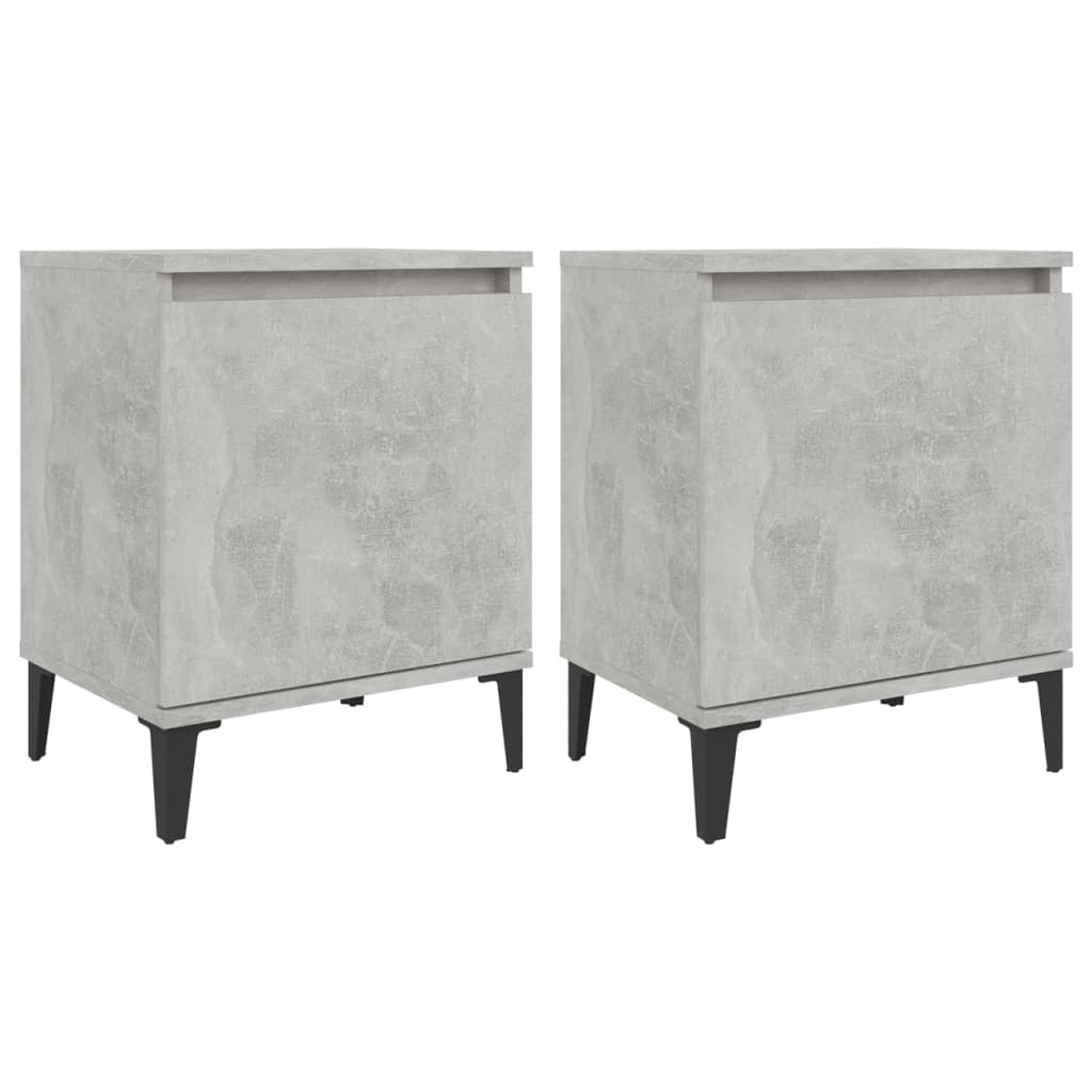 vidaXL Нощни шкафчета с метални крака, бетонно сиво, 40x30х50 см