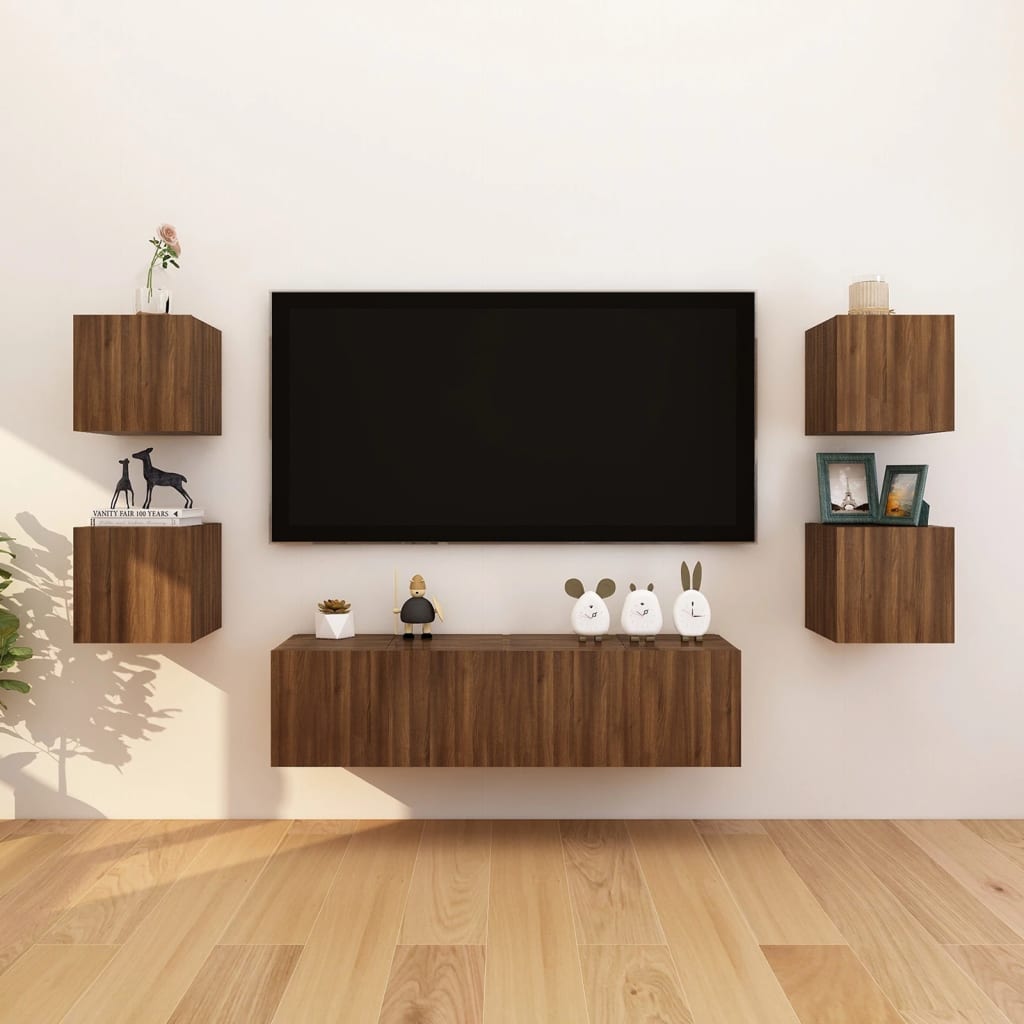 vidaXL ТВ шкафове със стенен монтаж, 8 бр, кафяв дъб, 30,5x30x30 см