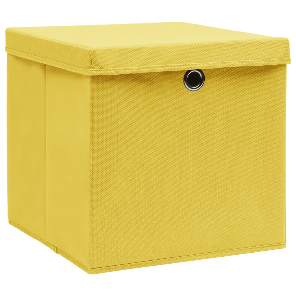 vidaXL Кутии за съхранение с капаци 4 бр 28x28x28 см жълти