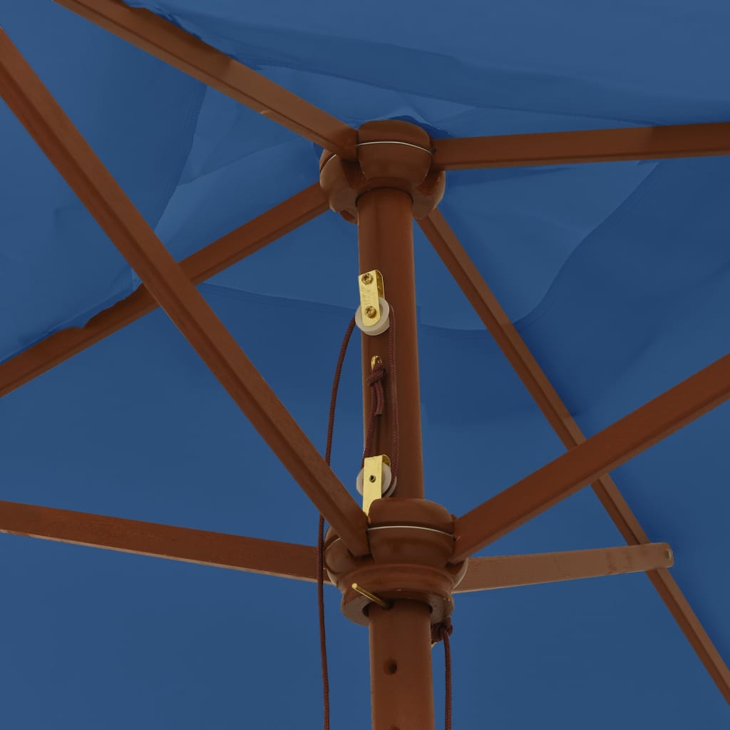 vidaXL Градински чадър с дървен прът, лазурносин, 198x198x231 см