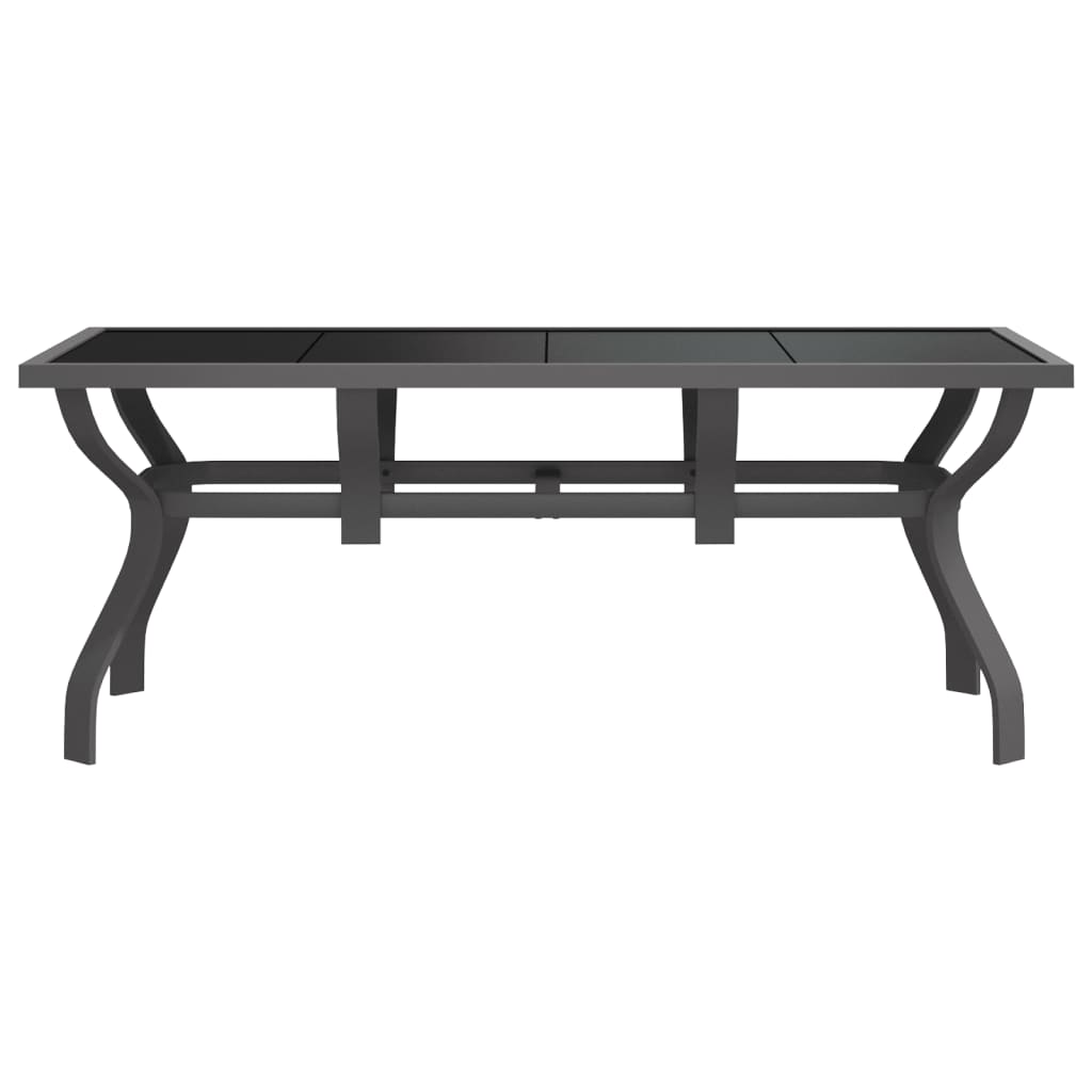 vidaXL Градинска маса, сиво-черна, 180x80x70 см, стомана и стъкло