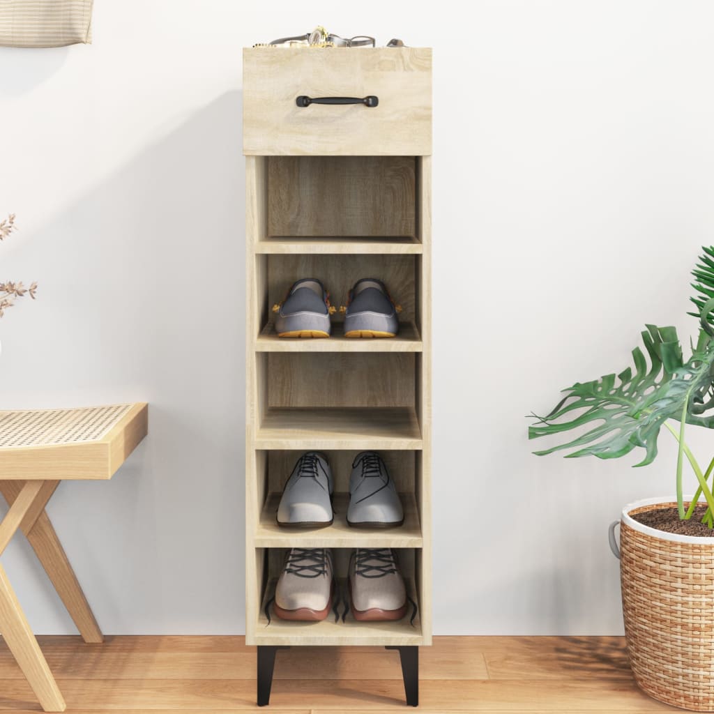 vidaXL Шкаф за обувки, сонома дъб, 30x35x105 см, инженерно дърво