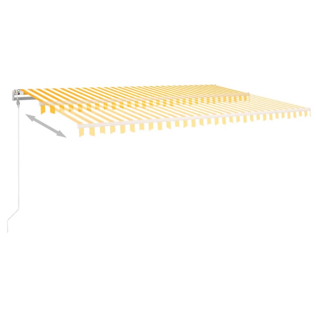 vidaXL Автоматично прибиращ се сенник, 500x350 см, жълто и бяло