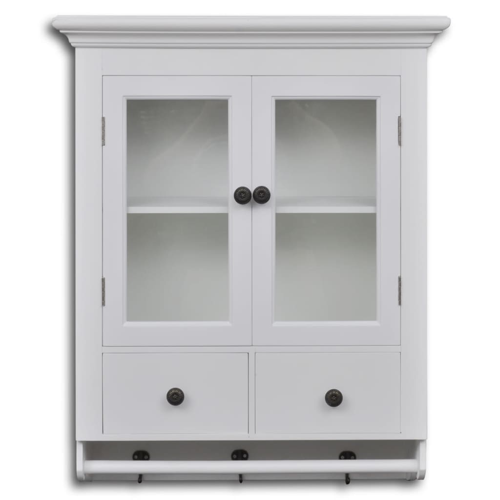 vidaXL Дървен стенен кухненски шкаф със стъклена врата, бял