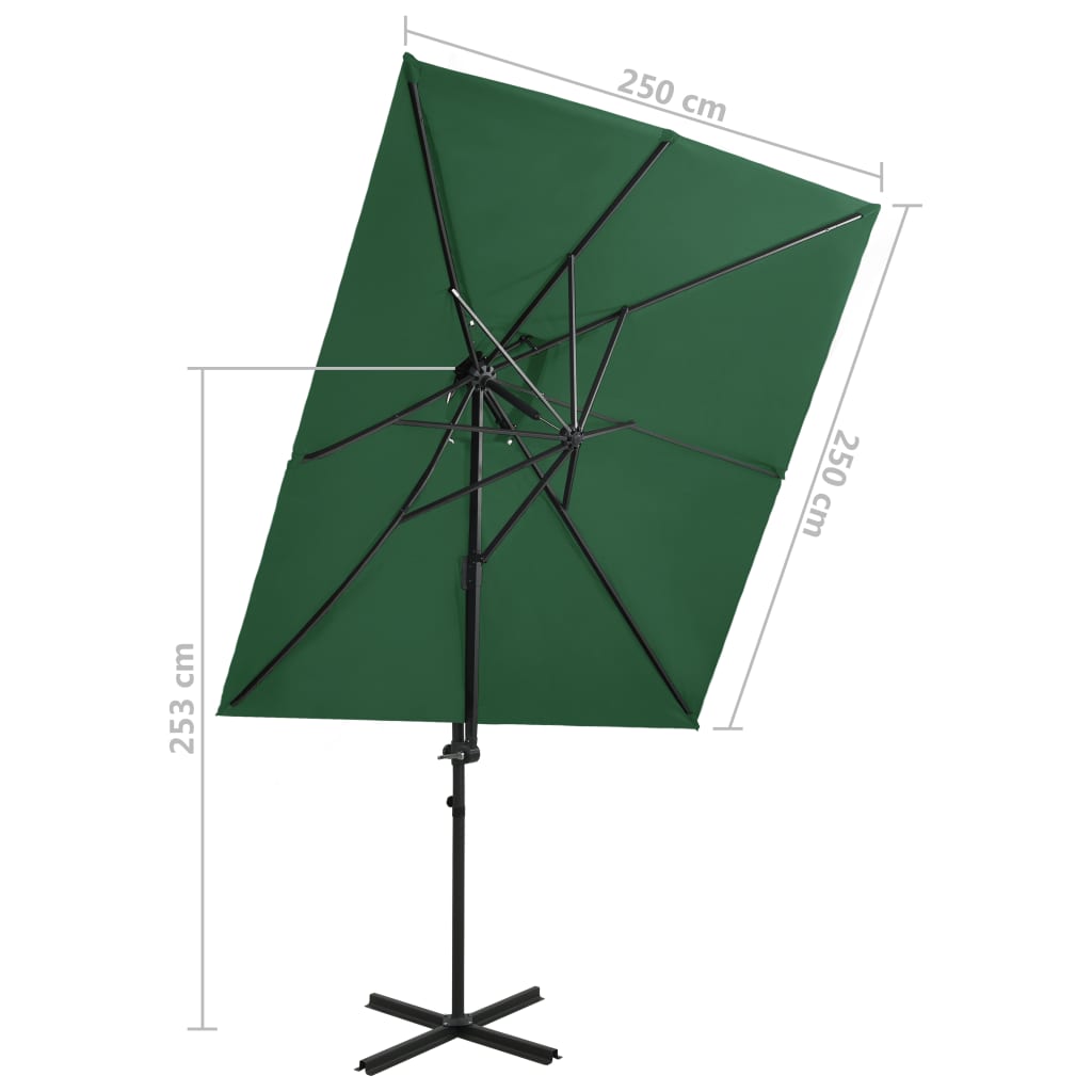 vidaXL Градински чадър чупещо рамо с двоен покрив зелен 250x250 см