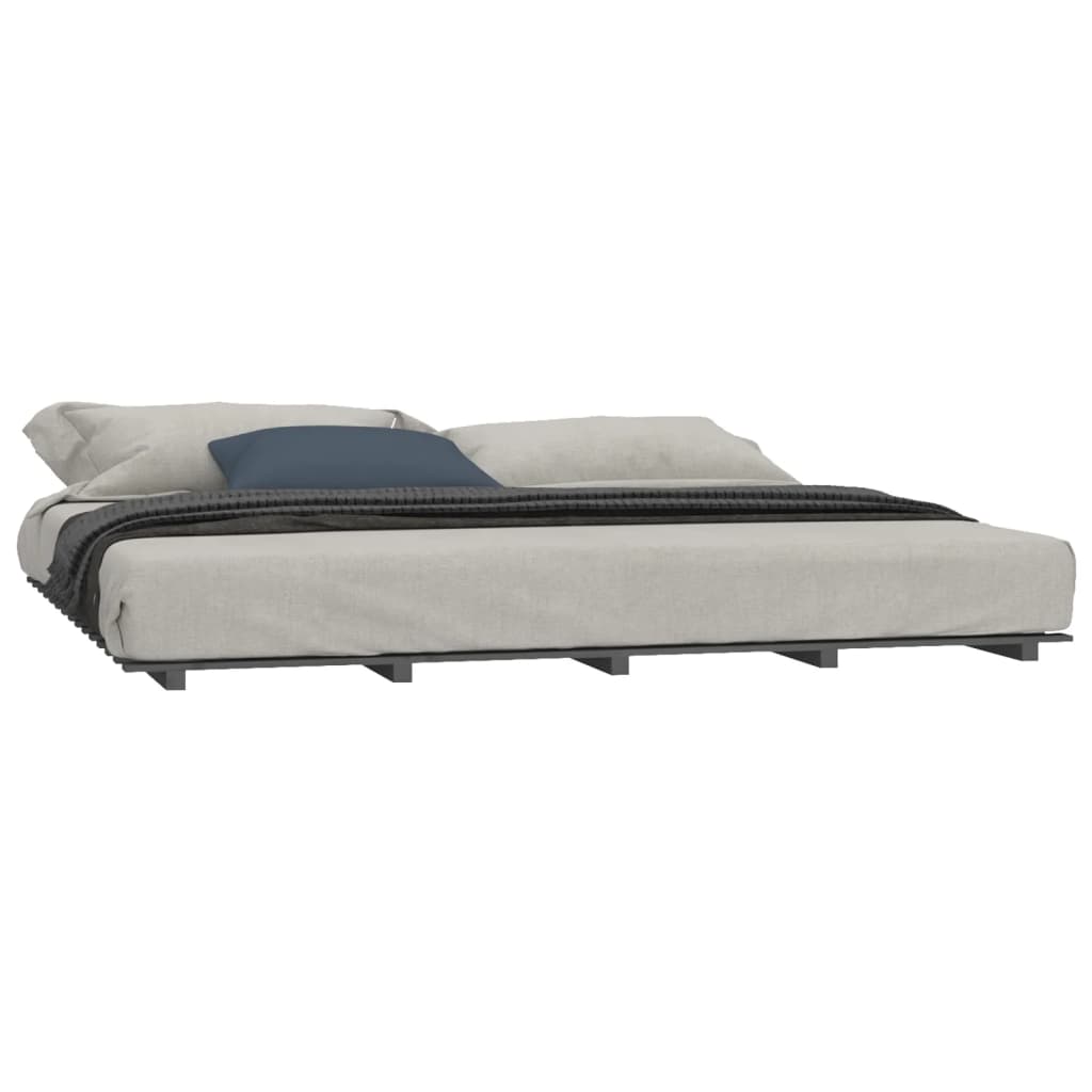 vidaXL Рамка за легло, сива, 160х200 см, бор масив