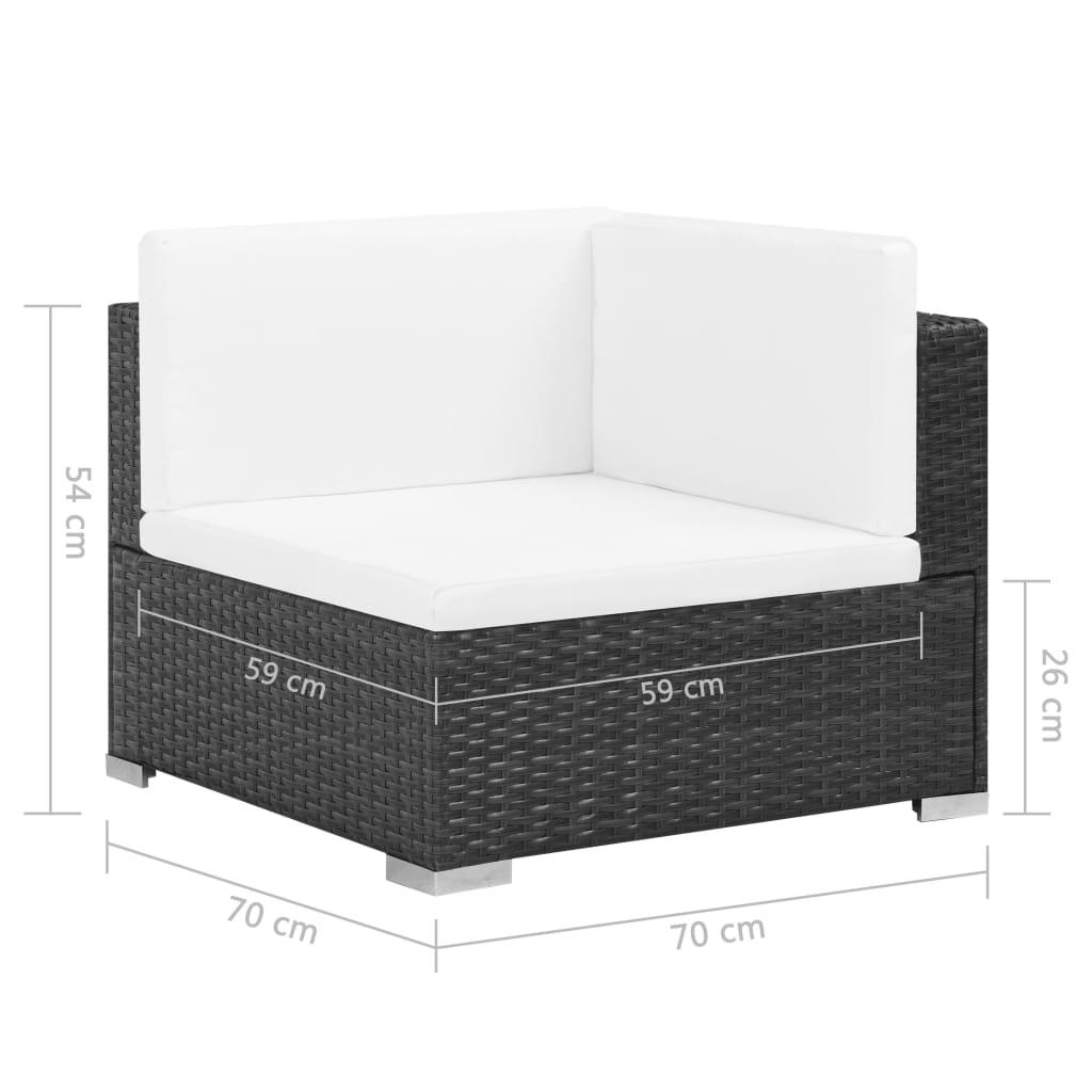 vidaXL Градински комплект с възглавници, 6 части, черен полиратан