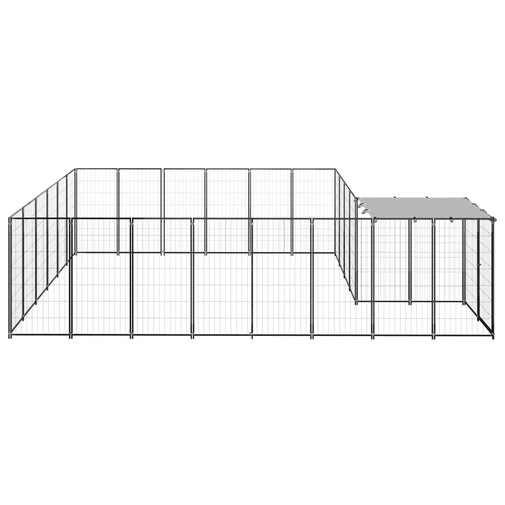 vidaXL Клетка за кучета, черна, 12,1 м², стомана