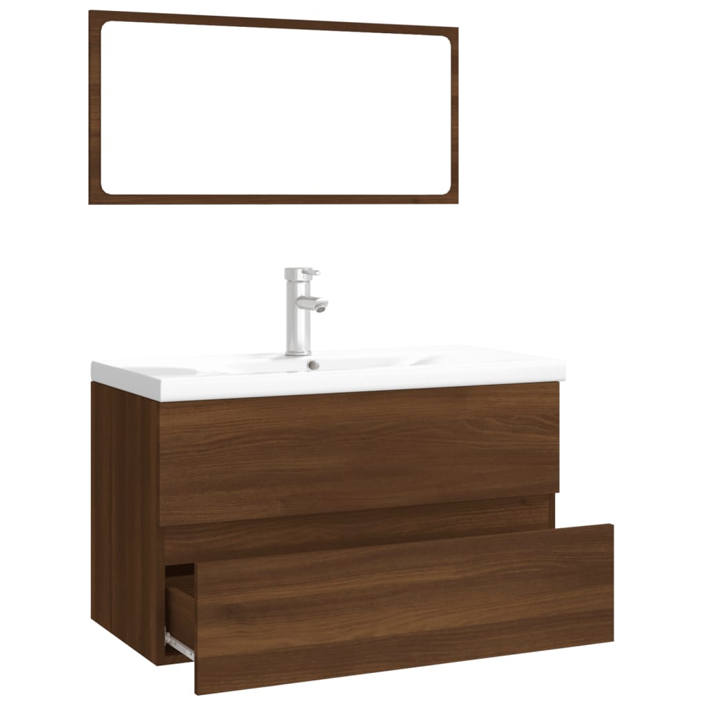vidaXL Комплект мебели за баня, кафяв дъб, инженерно дърво