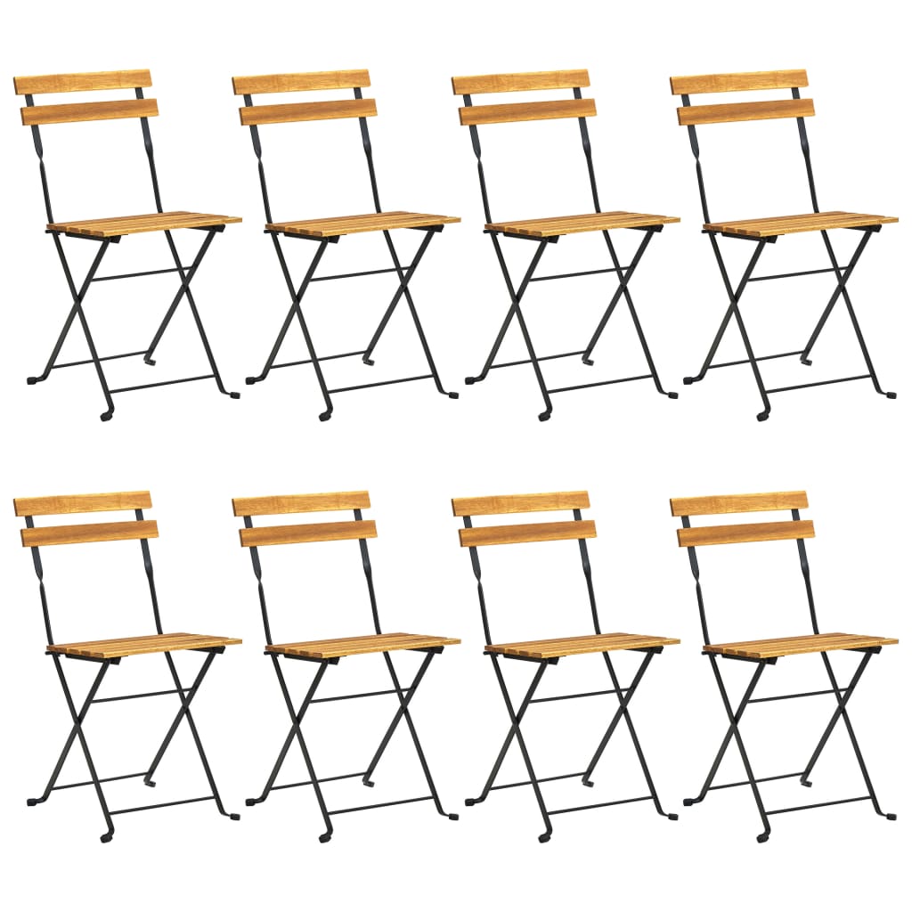 vidaXL Сгъваеми градински столове, 8 бр, стомана и акация масив