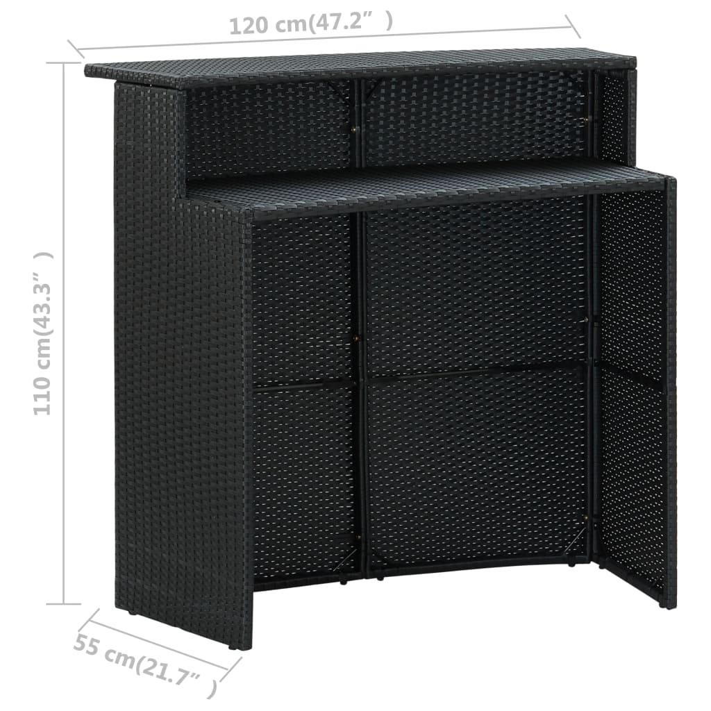 vidaXL Градински бар комплект с възглавници, 5 части, черен