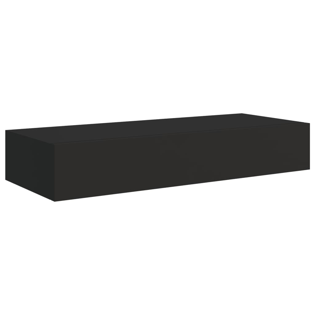vidaXL Стенен рафт с чекмедже, черен, 60x23,5x10 см, МДФ
