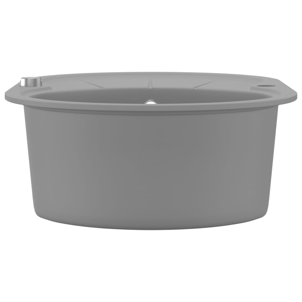 vidaXL Гранитна кухненска мивка с едно корито, овална, сива
