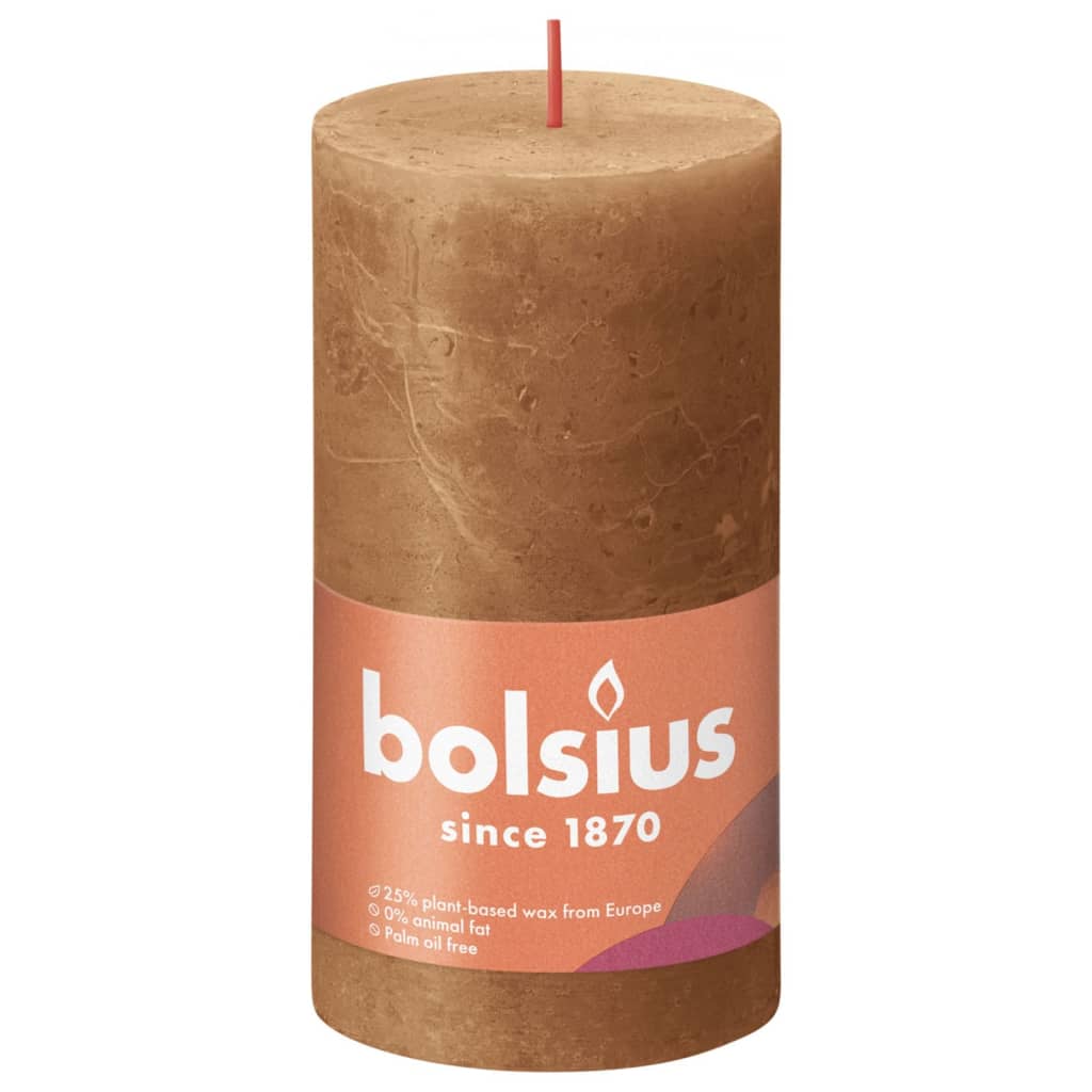 Bolsius Рустик колонни свещи Shine, 4 бр, 130x68 мм, пикантно кафяво