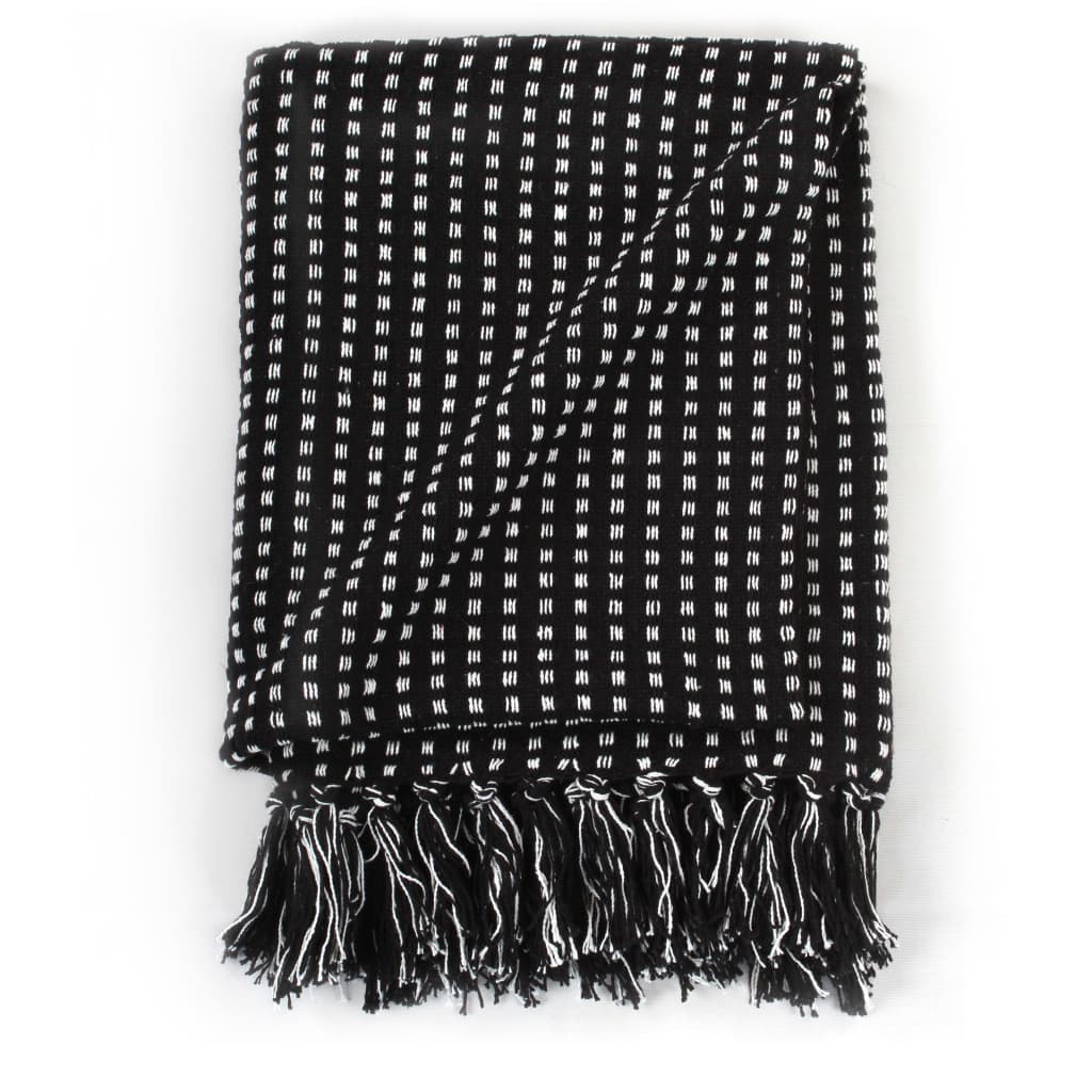 vidaXL Декоративно одеяло, памук, каре, 220x250 см, черно