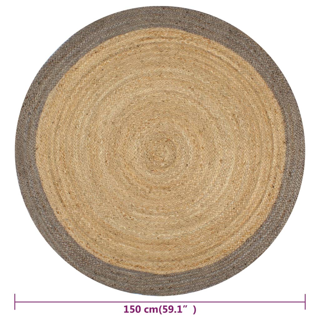 vidaXL Ръчно тъкан килим от юта, сив кант, 150 см