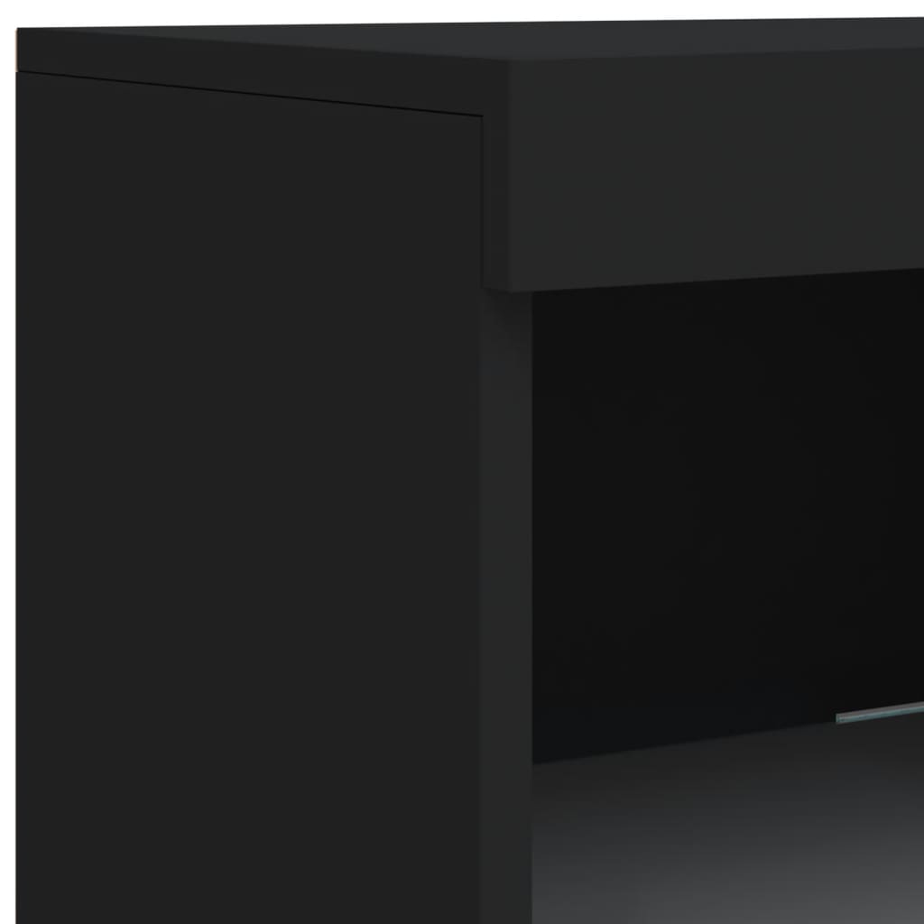 vidaXL Сайдборд с LED светлини, черен, 202x37x100 см