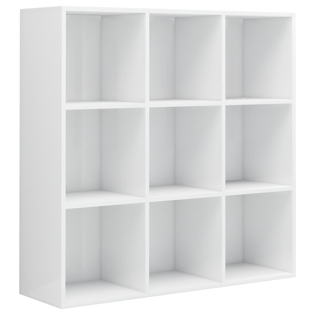 vidaXL Шкаф библиотека, бял гланц, 98x29x97,5 см, инженерно дърво