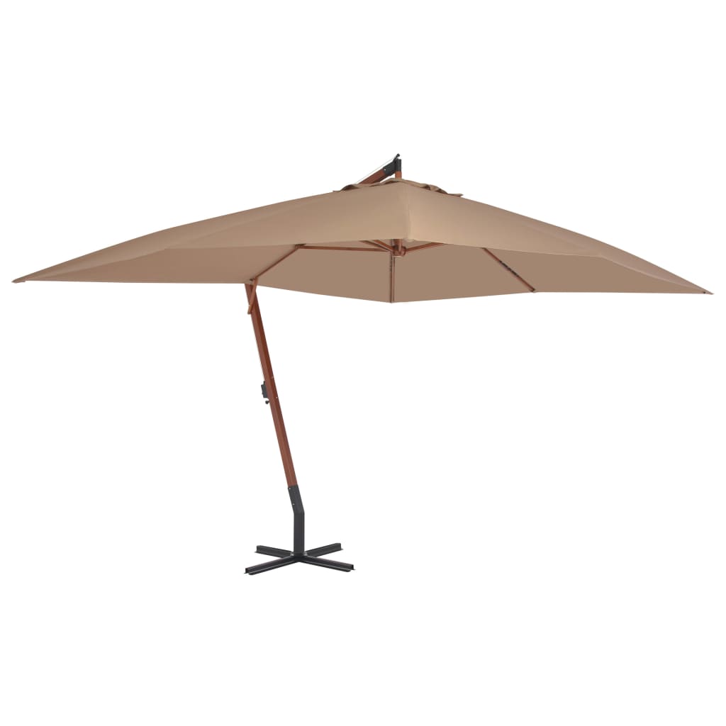 vidaXL Градински чадър чупещо рамо и дървен прът 400x300 см таупе