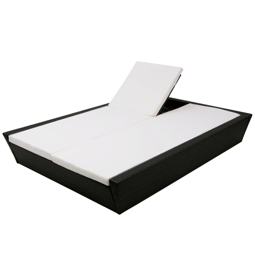 vidaXL Градинско лаундж легло с шалтета, полиратан, черно