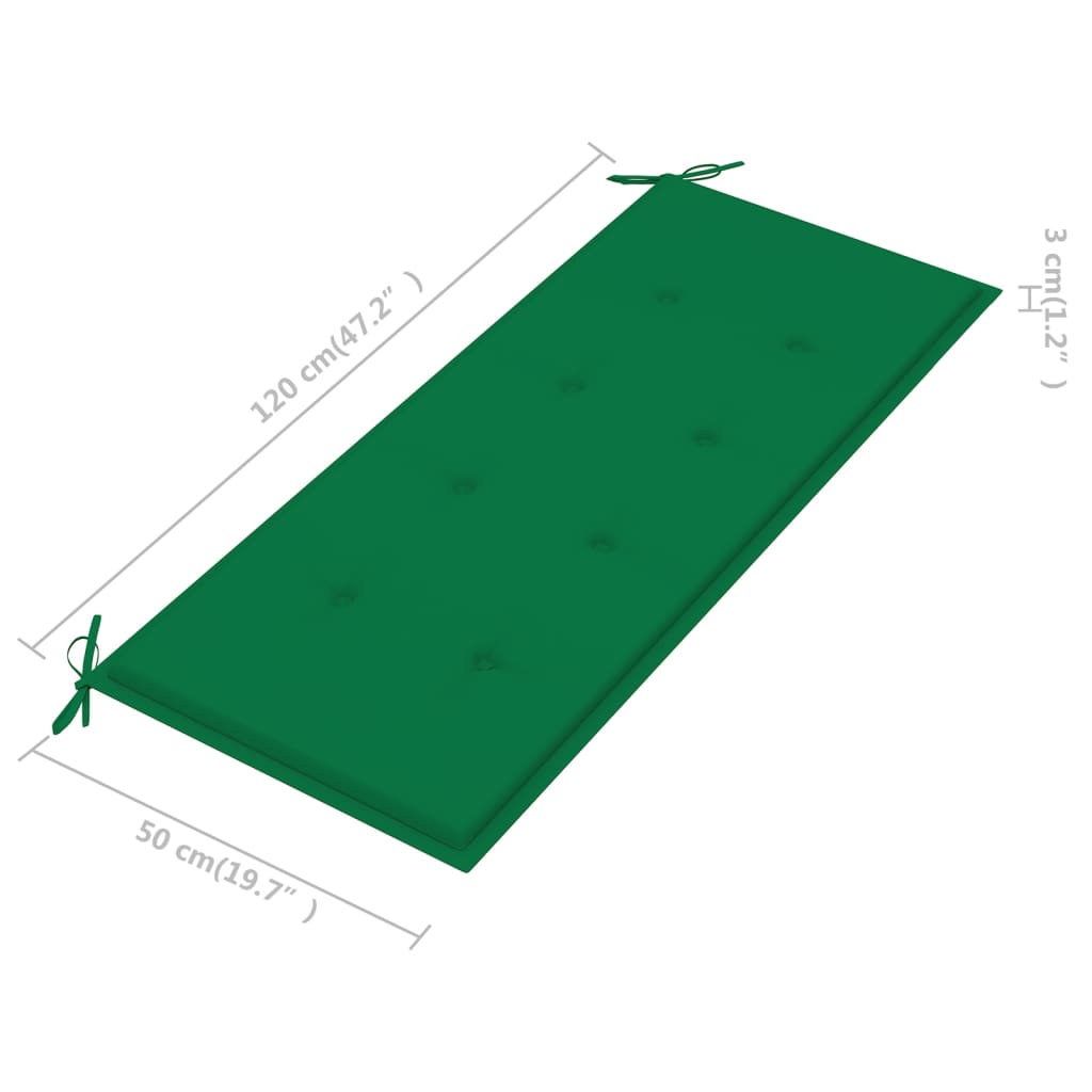 vidaXL Градинска пейка със зелено шалте, 120 см, тик масив
