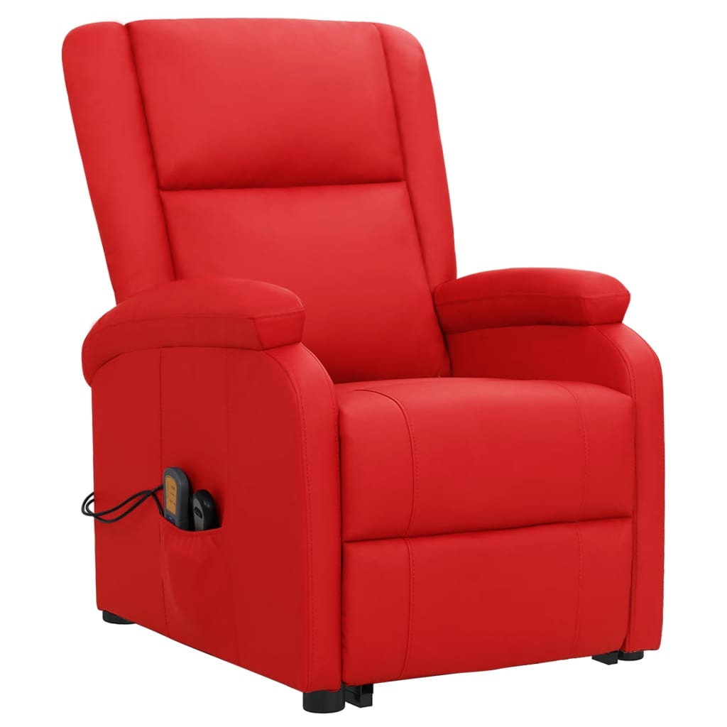 vidaXL Изправящ масажен стол, червен, изкуствена кожа