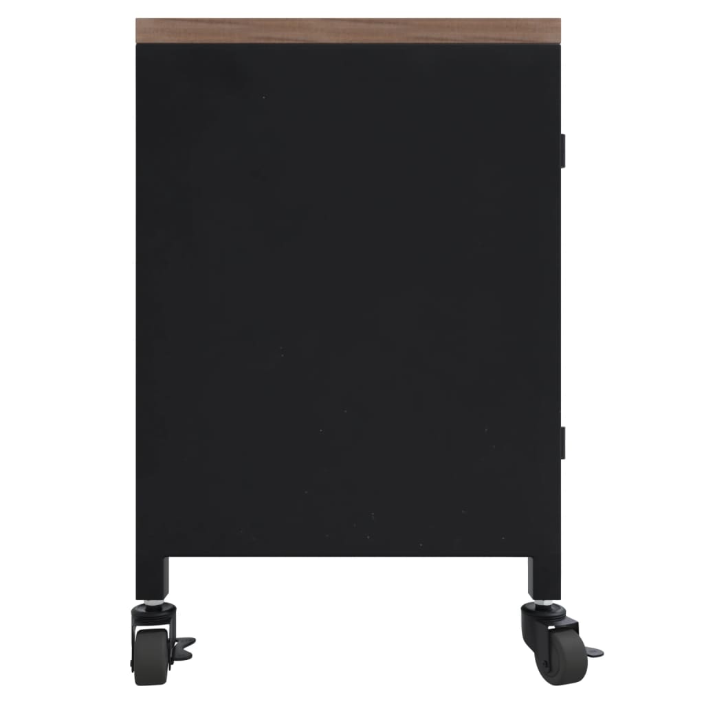vidaXL ТВ шкаф, черен, 110x30x43 см, желязо и чам масив