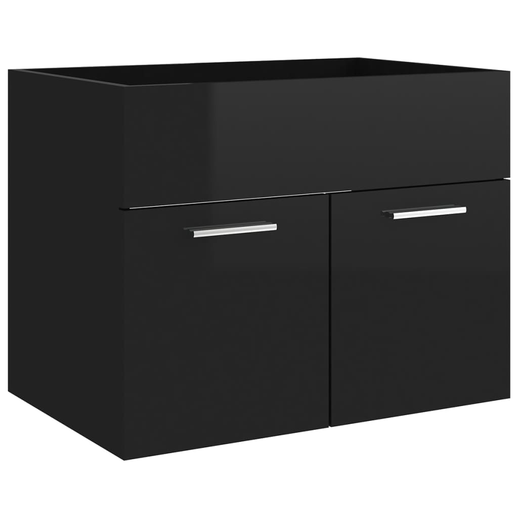 vidaXL Комплект мебели за баня от 2 части, черен гланц, ПДЧ