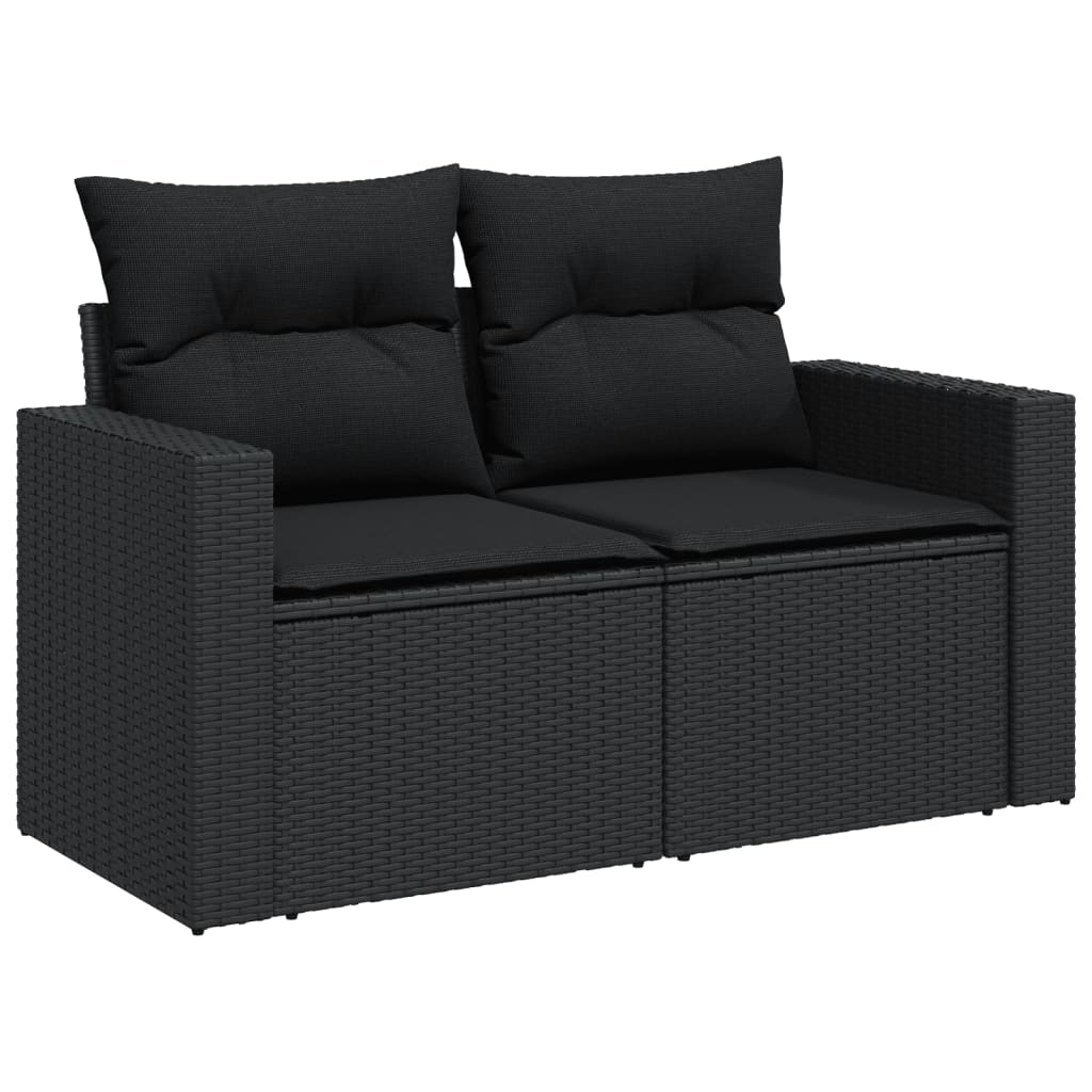 vidaXL Градински комплект диван с възглавници 11 части черен полиратан