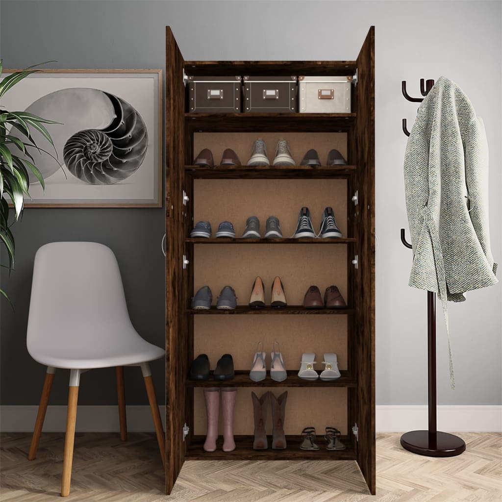 vidaXL Шкаф за обувки, опушен дъб, 80x35,5x180 см, инженерно дърво
