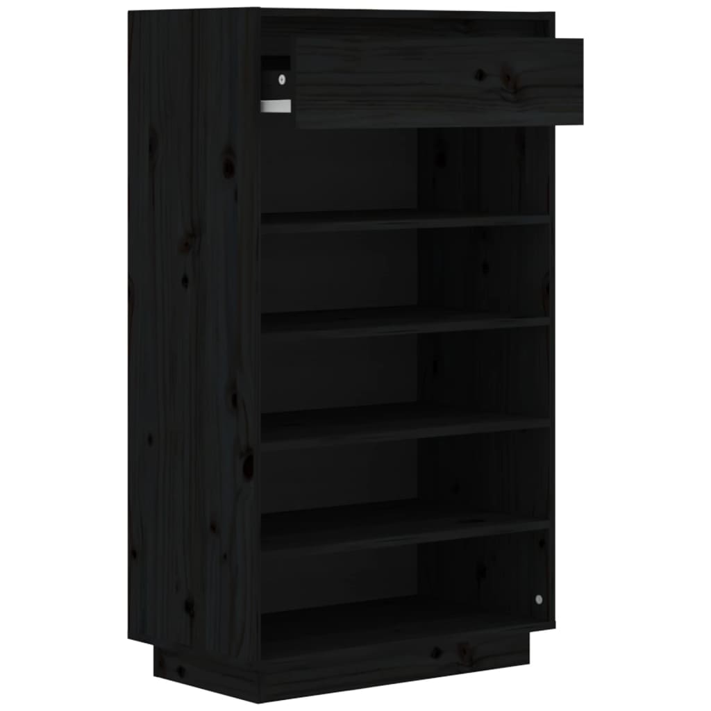 vidaXL Шкаф за обувки, черен, 60x34x105 см, бор масив