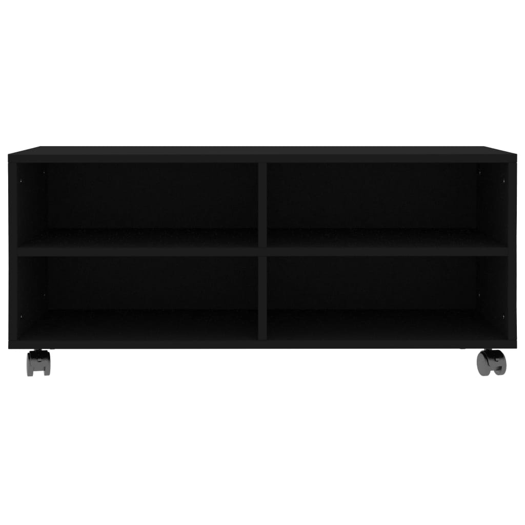 vidaXL ТВ шкаф с колелца, черен, 90x35x35 см, ПДЧ