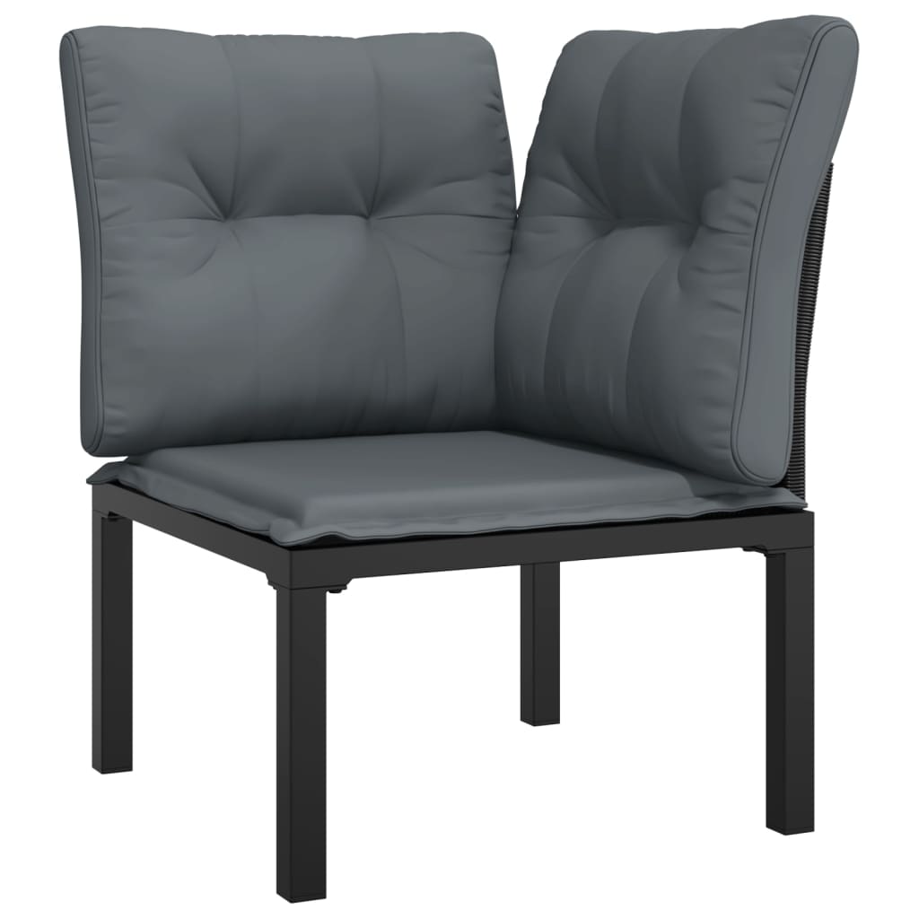 vidaXL Градински ъглови столове с възглавници 2 бр черен/сив полиратан