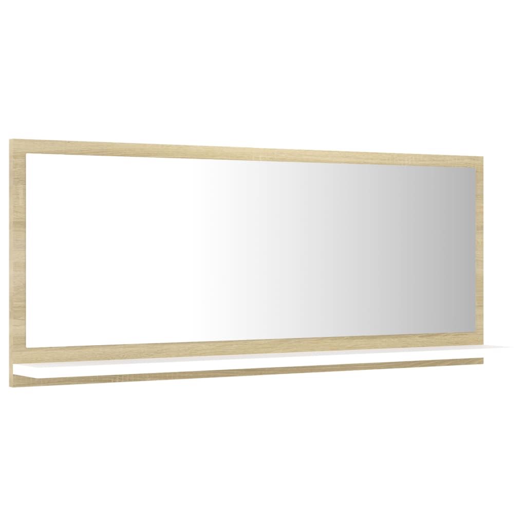 vidaXL Огледало за баня, бяло и дъб сонома, 90x10,5x37 см, ПДЧ